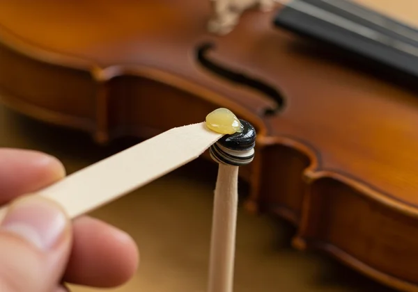 Hand applying peg compound to a violin peg