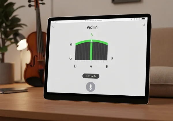 Screenshot of an online violin tuner interface on a screen.