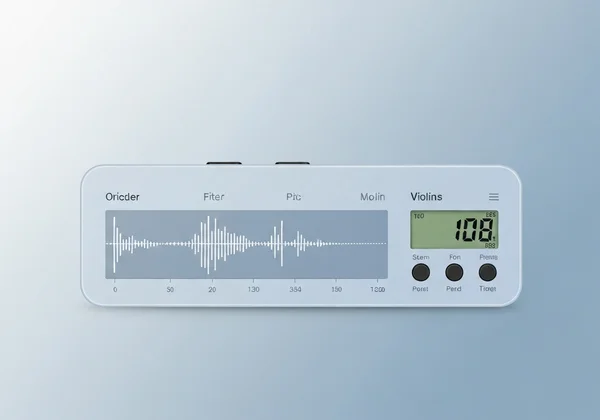 Digital display of an online violin tuner showing a note in tune