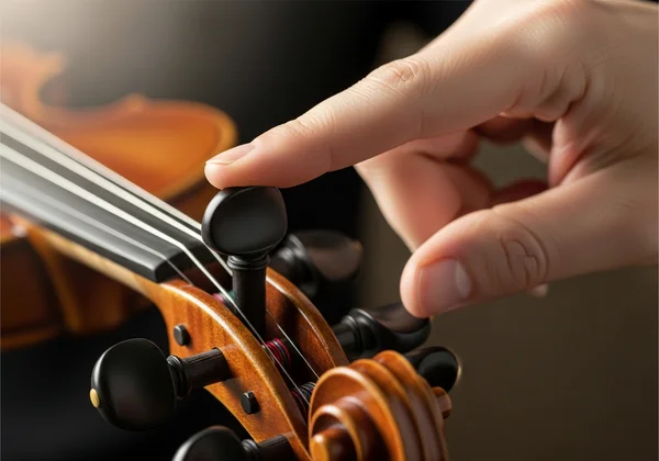 Hand demonstrating violin peg tuning technique