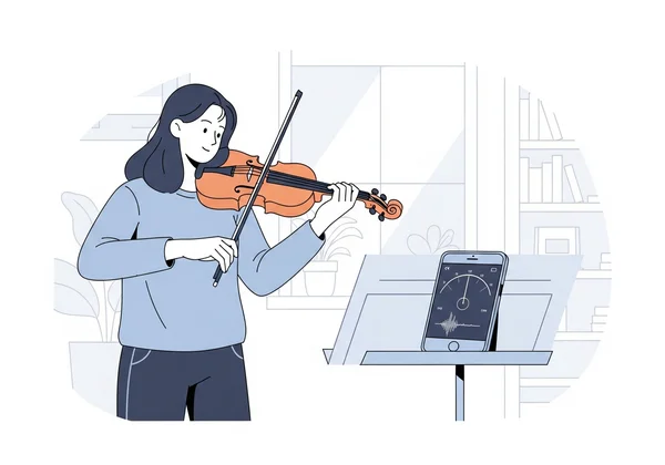 Violinist using digital tuner for practice
