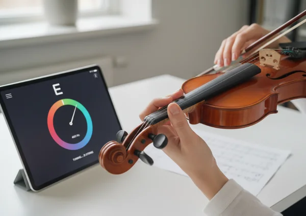 User tunes violin with online digital tuner