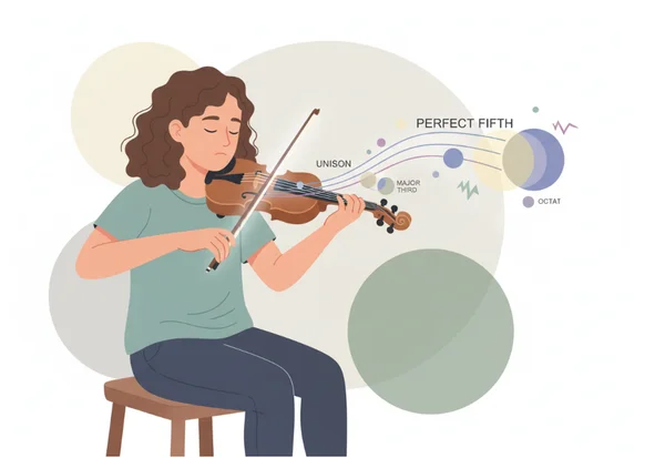 Violin student practicing interval recognition exercises